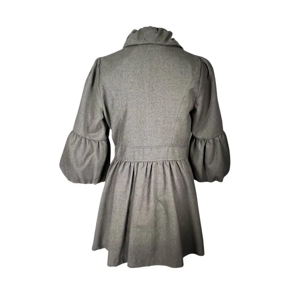 Forever 21 Gray Jacket Fit Flare Coat Steampunk Whimsygoth Puff Balloon Sleeve